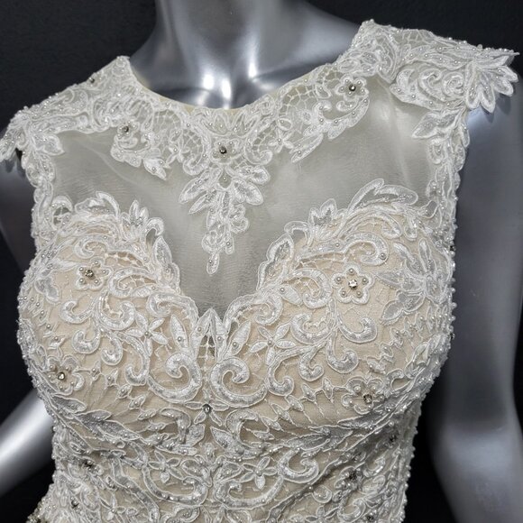 NWT~$1095~MON CHERI~SZ 6~IVORY TWO PIECE EMBELLISHED CROP TOP WEDDING DRESS - Picture 5 of 16